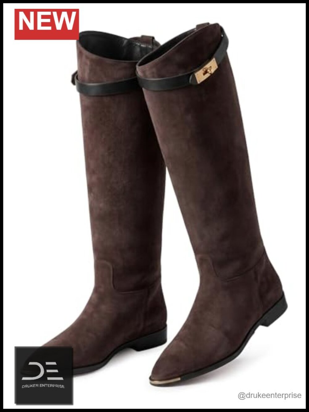 Lufmer Women's Knee High Flat Boots Faux Suede Pointed Toe Low Heel
